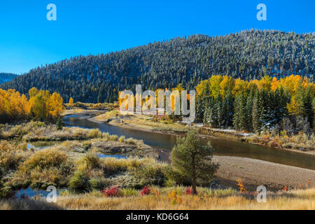 autumn morning along the blackfoot river near lincoln, montana Stock Photo