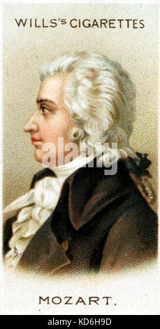 Austrian composer,1756-1791. Wolfgang Amadeus Mozart portrait on Wills's cigarettes card, published in London. Cigarette Stock Photo