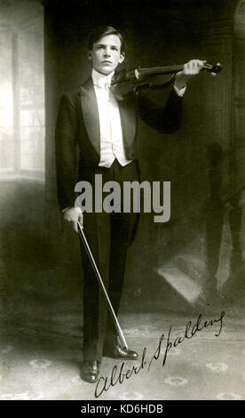 Albert Spalding, posing in concert-dress with violin and bow, as a young man.  Signed photograph.          American violinist and composer, 1888-1953. Stock Photo