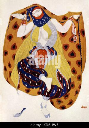 'Odalisque' design for Nicolai  Rimsky-Korsakov 's ballet Scheherazade by Leon Bakst (Russian painter 1866-1924).  Scheherazade ensnares the Sultan / Caliph with her tales of 1001 Arabian nights. Russian composer, 18 March 1844 - 21 June 1908. Stock Photo