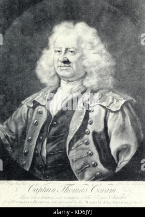 Thomas Coram, philanthropic sea captain who took a leading part in the foundation of the Foundling Hospital, 1688-1751.  Painting by McArdell after Hogarth. Stock Photo