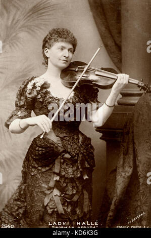 Lady Hallé playing the violin (Wilma Neruda or Norman-Neruda). Moravian violonist, 1839-1911. Second wife of Charles Hallé.   Photographic postcard. Photo Bassano. Rotary photo E.C. Stock Photo