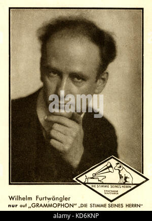 Wilhelm Furtwangler portrait His Masters Voice logo on postcard - Die Stimme Seines Herrn.  Furtwangler only appearing on Grammophon. (nur auf Grammophon)  German conductor 25 January 1886 - 30 November 1954 Stock Photo