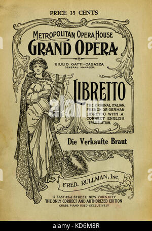 Friedrich Smetana 's opera 'The Bartered Bride' - ' Die Verkaufte Braut ' - Libretto published in New York for the Metropolitan Opera House and used by Gustav Mahler. Published by Fred. Rullman, Inc., 1908  (Smetana: 2 March 1824 - 12 May 1884) Stock Photo