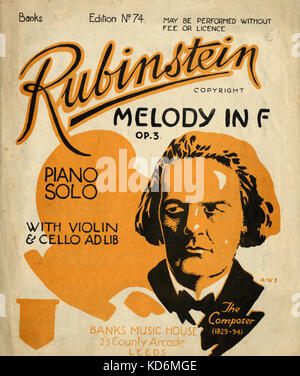 Anton Rubinstein composition Melody in F, Opus 3 portrait of composer on front score cover . Russian composer and pianist, 28 November 1829 - 20 November 1894.  Brother of Nicolai  Leeds 1927 Stock Photo