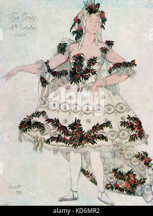 Costume for The Cherry-Fairy in ' The Sleeping Princess ', ballet to music by Tchaikovsky with variations by Stravinsky - souvenir programme from Alhambra Theatre London production, with costume designs by Leon Bakst, 1921. (1866-1924) . Tchaikovsky, Russian composer,  7 May 1840 - 6 November 1893. Stravinsky, Russian composer, 17 June 1882 - 6 April 1971. Stock Photo