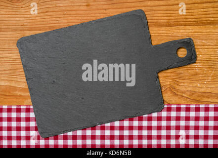 Empty blackboard with a red checkered tablecloth Stock Photo