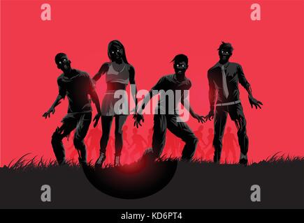 A group of decaying flesh eating zombies. Vector illustration. Stock Vector