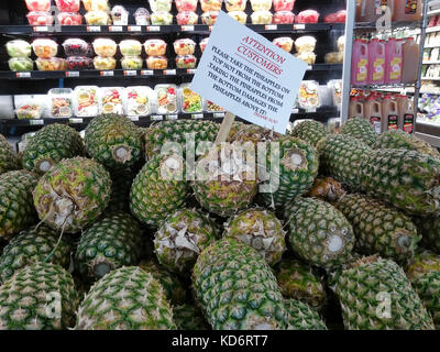 Pineapples are seen in a supermarket in New York on Friday, October 7, 2017. (© Richard B. Levine) Stock Photo