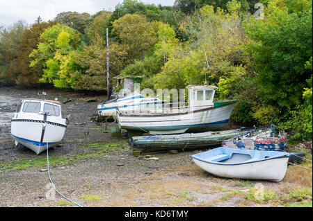 Boats moored in a small inlet/harbour in West Cork, Ireland. Stock Photo