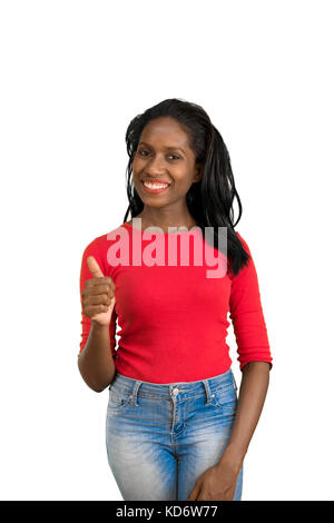 Woman making one thumb up Stock Photo
