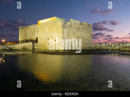 Paphos Castle or Fort sits at the edge of  Kato Paphos harbour, in the Republic of Cyprus, Stock Photo