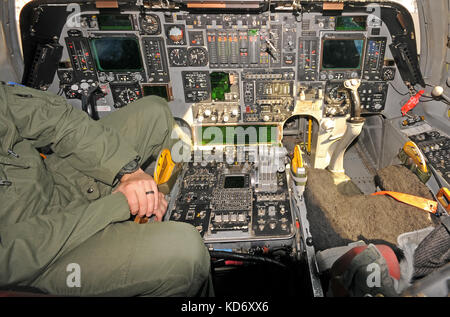 Miami, USA - November 6, 2010: US Air Force B-1B bomber on a stopover in Miami cockpit check. The Rockwell B-1B strategic bomber is capable of deliver Stock Photo