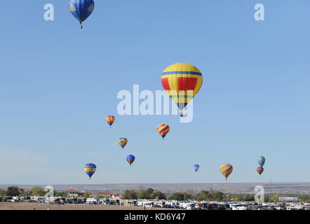 Albuquerque, USA - October 8, 2011: Mass ascention of colorful hot air balloons during the annual International Balloon Fiesta in Albuquerque, New Mex Stock Photo