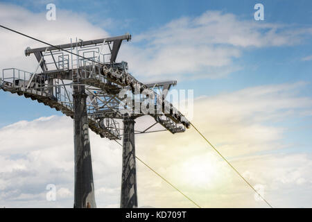 Aerial lift pylon cable car support on Pico Isabel de Torres Stock