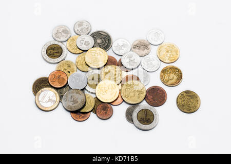 Pile of different currencies from around the world; Egyptian, European, Malaysian, Saudi Arabian Stock Photo