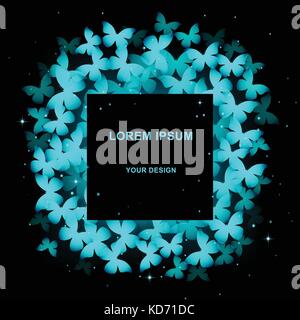 Banner with neon butterflies on black background Stock Vector