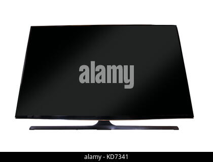 Blank TV widescreen. Modern lcd panel isolated on white background. Wide lcd monitor with black screen. Television flat wide screen plasma.