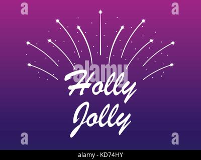 Holly Jolly fireworks on white background. Christmas banner. Vector illustration Stock Vector