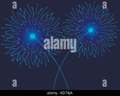 Christmas fireworks blue isolated. Greeting card with particle. Vector illustration Stock Vector