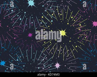 Fireworks seamless pattern. Festive background. Vector illustration Stock Vector