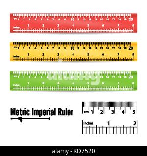 School Measuring Ruler Vector. Measure Tool. Millimeters, Centimeters And Inches Scale. Isolated Illustration Stock Vector