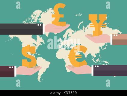 Currency exchange concept with world map background. Business concept Stock Vector