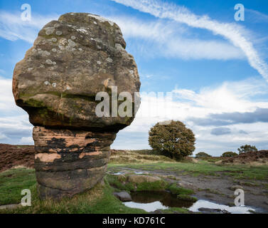 The Cork Stone on Stanton Moor near Birchover in the Derbyshire Peak District UK Stock Photo