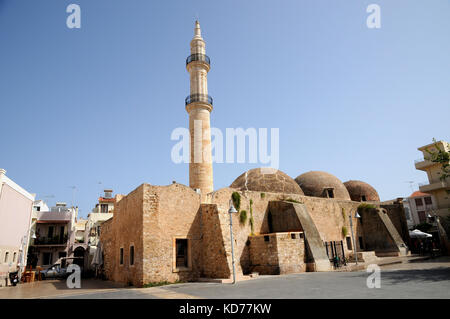 The Neratze mosque and minaret at Rethymnon (Rethymno) Crete. It no longer serves a religious function and is today used a Music and arts centre. Stock Photo