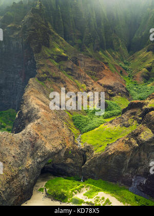 Honopu Arch and Honopu Beach on the Na Pali Coast (aerial), Napali ...