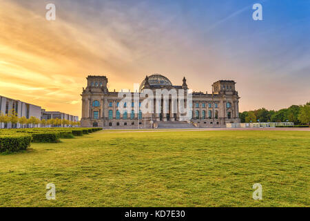 Berlin sunrise city skyline at Reichstag (German parliament building), Berlin, Germany Stock Photo