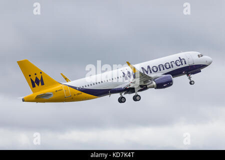 London, UK. 10th Oct, 2017. Airbus A320 aircraft, G-ZBAS, of Monarch Airlines takes off for the last time from Luton following the collapse of UK based carrier on Monday 2nd October 2017. Credit: Nick Whittle/Alamy Live News Stock Photo