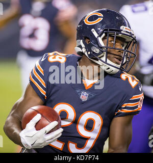 Chicago, Illinois, USA. 09th Oct, 2017. - Bears #29 Tarik Cohen in action during the NFL Game between the Minnesota Vikings and Chicago Bears at Soldier Field in Chicago, IL. Photographer: Mike Wulf Credit: csm/Alamy Live News Stock Photo
