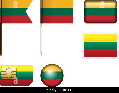 Lithuania flag set on a white background. Stock Vector