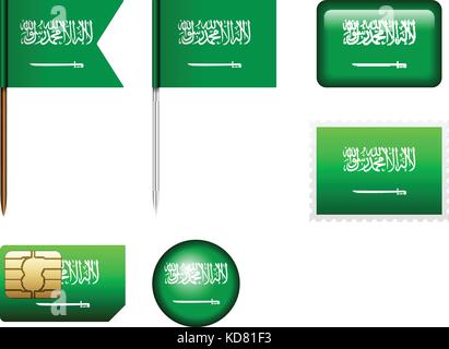 Saudi Arabia flag set on a white background. Stock Vector
