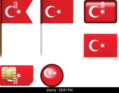 Turkey flag set on a white background. Stock Vector
