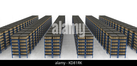 3d rendering racks full of carton boxes in warehouse Stock Photo - Alamy
