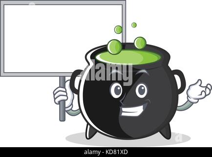 Bring board magic cauldron character cartoon Stock Vector