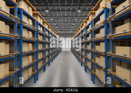 3d rendering racks full of carton boxes in warehouse Stock Photo - Alamy