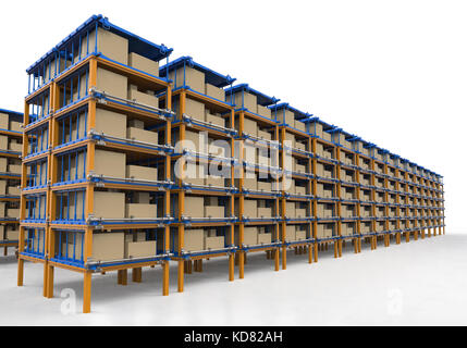 3d rendering racks full of carton boxes in warehouse Stock Photo - Alamy