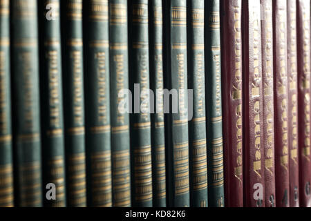 old books red and blue Stock Photo