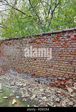 Dirty and grunge red brick wall from exterior Stock Photo