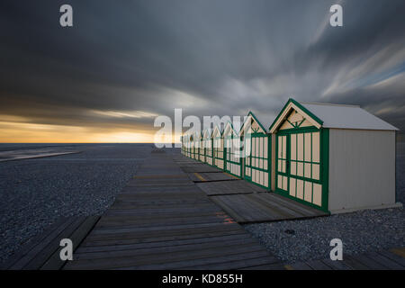 Beach huts, Cayeux-sur-Mer, Somme, Hauts-de-France, France Stock Photo