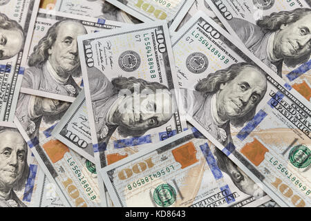 United States official currency, One Hundred Dollars notes background texture Stock Photo