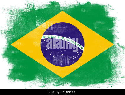 Painted flag of brazil with stroke brush effect on white background ...