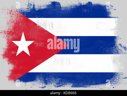 Flag of Cuba painted with brush on solid background, Stock Photo