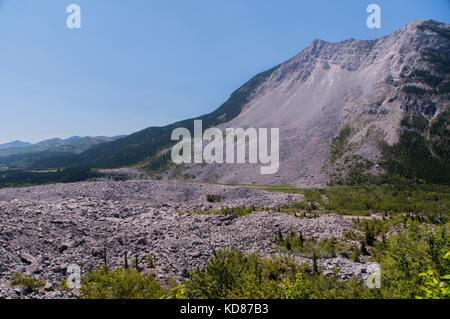 1903 Frank Slide Provincial Historic Site, Municipality of CrowsNest Pass, Alberta, Canada Stock Photo