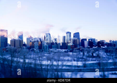 Calgary Downtown Panorama in Winter Stock Photo