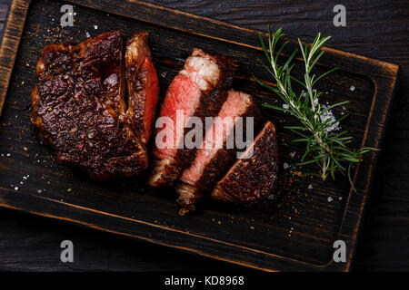 Sliced grilled meat barbecue steak Rib eye close-up Stock Photo