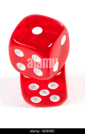 Isolated red casino dice on white ackground Stock Photo